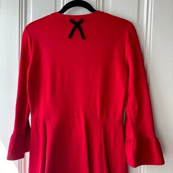 Kate Spade Broome Street Mini Dress Womens Small Red Fit and Flare Bell Sleeve - Picture 7 of 9